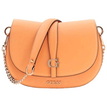 guess γυναικεία τσάντα ώμου με μεταλλικό λογότυπο `carrie`