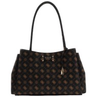 guess γυναικεία τσάντα ώμου με μεταλλικό λογότυπο και all-over logo print `carrie logo girlfriend ca