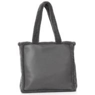 folli follie γυναικεία τσάντα tote δύο όψεων `furry tales` - ob24c015gda γκρι