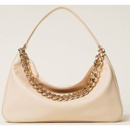 twinset γυναικεία δερμάτινη τσάντα ώμου `liliane medium` - 999tb7011 εκρού