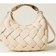 twinset γυναικεία τσάντα χειρός με μεταλλική λαβή `croissant` - 261tb7370 μπεζ