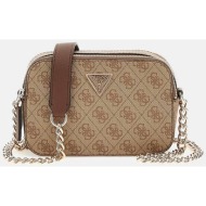 guess γυναικεία τσάντα crossbody με μεταλλικό λογότυπο και all-over logo print `noelle 4g logo mini`