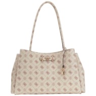 guess γυναικεία τσάντα ώμου με μεταλλικό λογότυπο και all-over logo print `carrie logo girlfriend ca