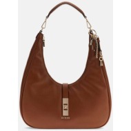 guess γυναικεία τσάντα ώμου hobo με μεταλλικό λογότυπο `brooke` - hwbg9897020 ταμπά