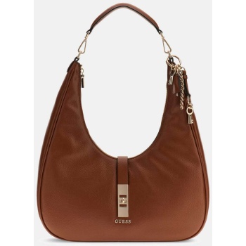 guess γυναικεία τσάντα ώμου hobo με μεταλλικό λογότυπο