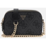 guess γυναικεία τσάντα crossbody με μεταλλικό λογότυπο και all-over logo print `noelle ii` - hwso967