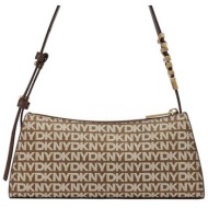 dkny γυναικεία τσάντα ώμου με all-over λογότυπο `avril` - r5235g57 καφέ