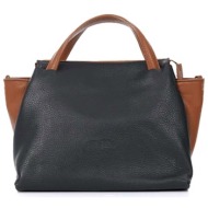 folli follie γυναικεία δερμάτινη τσάντα χειρός `metropolitan fab` - hb24l010gbk μαύρο - καφέ