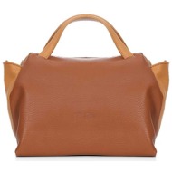 folli follie γυναικεία δερμάτινη τσάντα χειρός `metropolitan fab` - hb24l010gbc καφέ