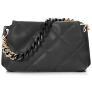 folli follie γυναικεία καπιτονέ τσάντα crossbody `hype me up` - cb24p016gk μαύρο