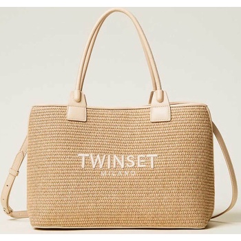 twinset γυναικεία τσάντα ώμου shopper raffia effect 