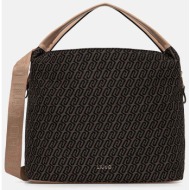 liu jo γυναικεία τσάντα ώμου με all-over logo - aa6057t378a καφέ