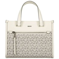 dkny γυναικεία δερμάτινη τσάντα tote με all-over logo print και μεταλλικό λογότυπο `zoie` - r42a5f54