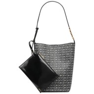 dkny γυναικεία τσάντα bucket με all-over logo print `avril` - r52j5j29 ασπρόμαυρο