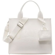 dkny γυναικεία τσάντα χειρός με ανάγλυφο λογότυπο `hadlee` - r53aar57 λευκό