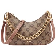 dkny γυναικεία τσάντα crossbody με all-over logo print `jenna` - r53e6i10 καφέ