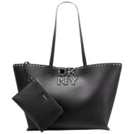 dkny γυναικεία τσάντα tote με ανάγλυφο λογότυπο με τρουκς `nicole` - r54aaj38 μαύρο