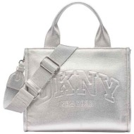 dkny γυναικεία τσάντα tote με ανάγλυφο λογότυπο `nicole` - r54adc80 ασημί