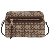 dkny γυναικεία τσάντα crossbody με all-over logo print `bryant` - r42eye17 εκρού