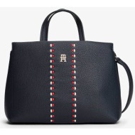 tommy hilfiger τσάντα χειρός με μεταλλικό λογότυπο `th timeless` - aw0aw18155 σκούρο μπλε
