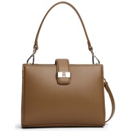 tommy hilfiger τσάντα χειρός με μεταλλικό λογότυπο `th heritage mini satchel` - aw0aw18286 καφέ