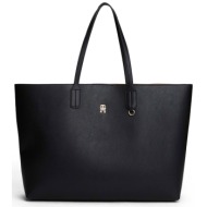 tommy hilfiger γυναικεία τσάντα shopper με μεταλλικό monogram `th icon` - aw0aw18173 μαύρο