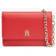 tommy hilfiger γυναικείο τσαντάκι ώμου με αλυσίδα και μεταλλικό μονόγραμμα - aw0aw18248 κόκκινο