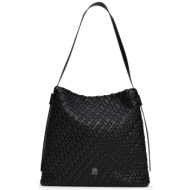 tommy hilfiger γυναικεία τσάντα ώμου hobo με μεταλλικό monogram `th braided` - aw0aw18161 μαύρο