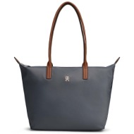 tommy hilfiger γυναικεία τσάντα tote με μεταλλικό μονόγραμμα `popette` - aw0aw17711 γκρι