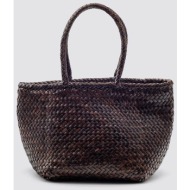 dragon diffusion γυναικεία δερμάτινη τσάντα χειρός `grace basket small` - 8813 καφέ σκούρο