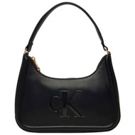 calvin klein jeans γυναικεία τσάντα ώμου με ανάγλυφο λογότυπο - lv04f3230g μαύρο