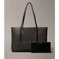 calvin klein jeans γυναικεία τσάντα tote με all-over logo print - lv04f3266g μαύρο