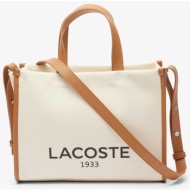 lacoste γυναικεία τσάντα tote canvas με λογότυπο `small heritage` - nf4641td εκρού