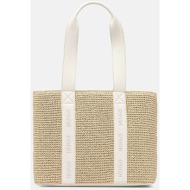 hugo boss γυναικεία ψάθινη τσάντα tote με λογότυπο `becky` - 50563016 μπεζ