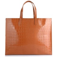 ted baker γυναικεία τσάντα ώμου με κροκό σχέδιο `wellma` - 282816 καφέ latte