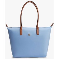 tommy hilfiger γυναικεία τσάντα tote με μεταλλικό μονόγραμμα `popette` - aw0aw17711 γαλάζιο