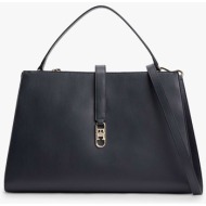 tommy hilfiger γυναικεία τσάντα χειρός/crossbody με μεταλλικό monogram `libre` - aw0aw17724 σκούρο μ