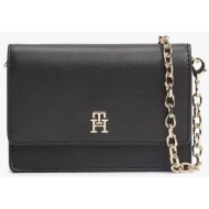 tommy hilfiger γυναικείο τσαντάκι ώμου με αλυσίδα και μεταλλικό μονόγραμμα - aw0aw18248 μαύρο
