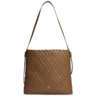 tommy hilfiger γυναικεία τσάντα ώμου hobo με μεταλλικό monogram `th braided` - aw0aw18161 καφέ