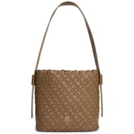 tommy hilfiger γυναικεία τσάντα ώμου με μεταλλικό monogram και πλεκτό σχέδιο `th braided` - aw0aw181