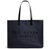 ted baker γυναικεία τσάντα ώμου `pallmer faux raffia large icon` - 284036 μπλε σκούρο