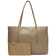 calvin klein jeans γυναικεία τσάντα tote με all-over logo print - lv04f3266g μπεζ