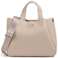 hugo boss γυναικεία τσάντα χειρός με μεταλλικό λογότυπο `orin` - 50557864 μπεζ