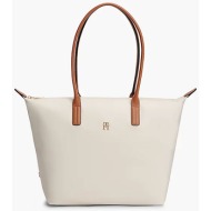 tommy hilfiger γυναικεία τσάντα tote με μεταλλικό μονόγραμμα `popette` - aw0aw17711 εκρού