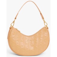 lacoste γυναικεία δερμάτινη τσάντα ώμου με all-over monogram `maheki half moon` - nf4710mh καμηλό