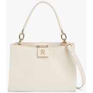 tommy hilfiger γυναικεία τσάντα tote με μεταλλικό monogram `heritage` - aw0aw17191 εκρού