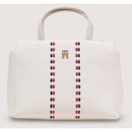 tommy hilfiger τσάντα χειρός με μεταλλικό λογότυπο `th timeless` - aw0aw18154 εκρού