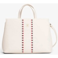 tommy hilfiger τσάντα χειρός με μεταλλικό λογότυπο `th timeless` - aw0aw18155 εκρού