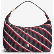 tommy hilfiger γυναικεία τσάντα ώμου hobo με μεταλλικό monogram και ριγέ σχέδιο `th monogram signatu