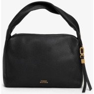tommy hilfiger γυναικεία δερμάτινη τσάντα χειρός/ώμου με μεταλλικό λογότυπο - aw0aw18152 μαύρο